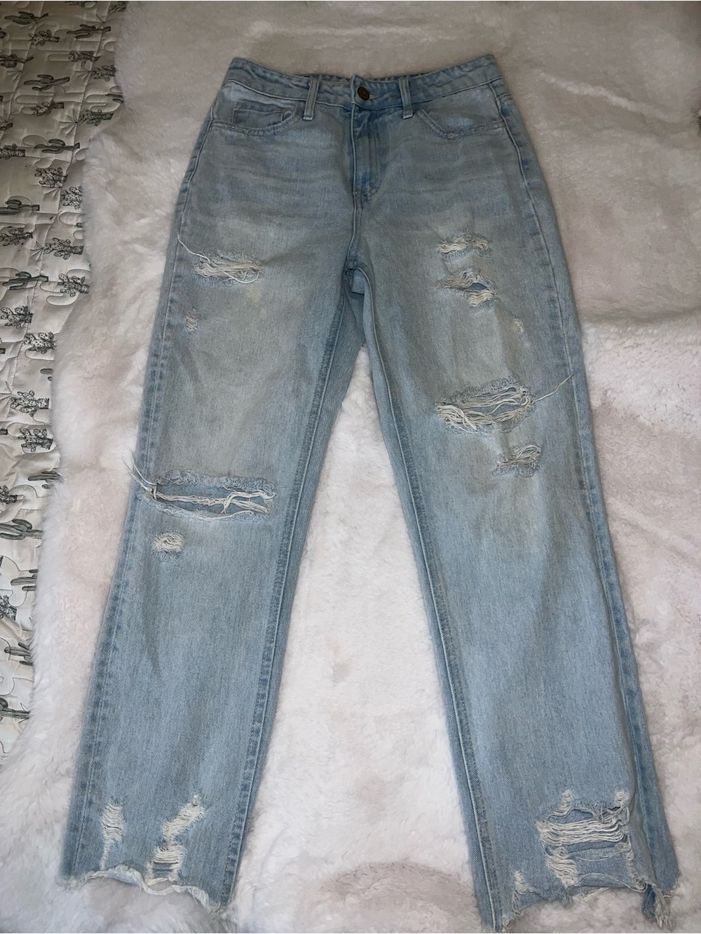 Flying Monkey Light Blue Distressed Straight Leg Jeans